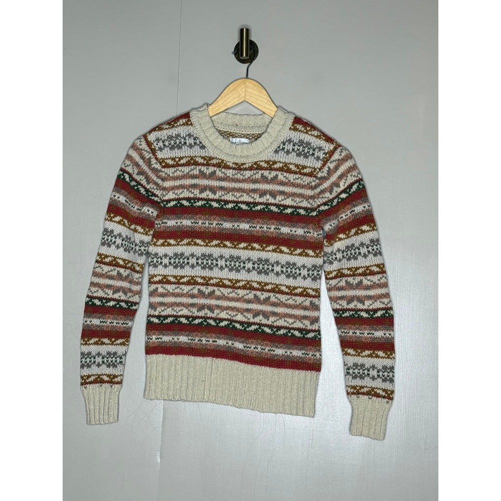 L.L. Bean Signature Fair Isle Sweater 100% Cotton Cream Red Green XXS
